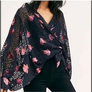Free People Black and Pink Floral Blouse